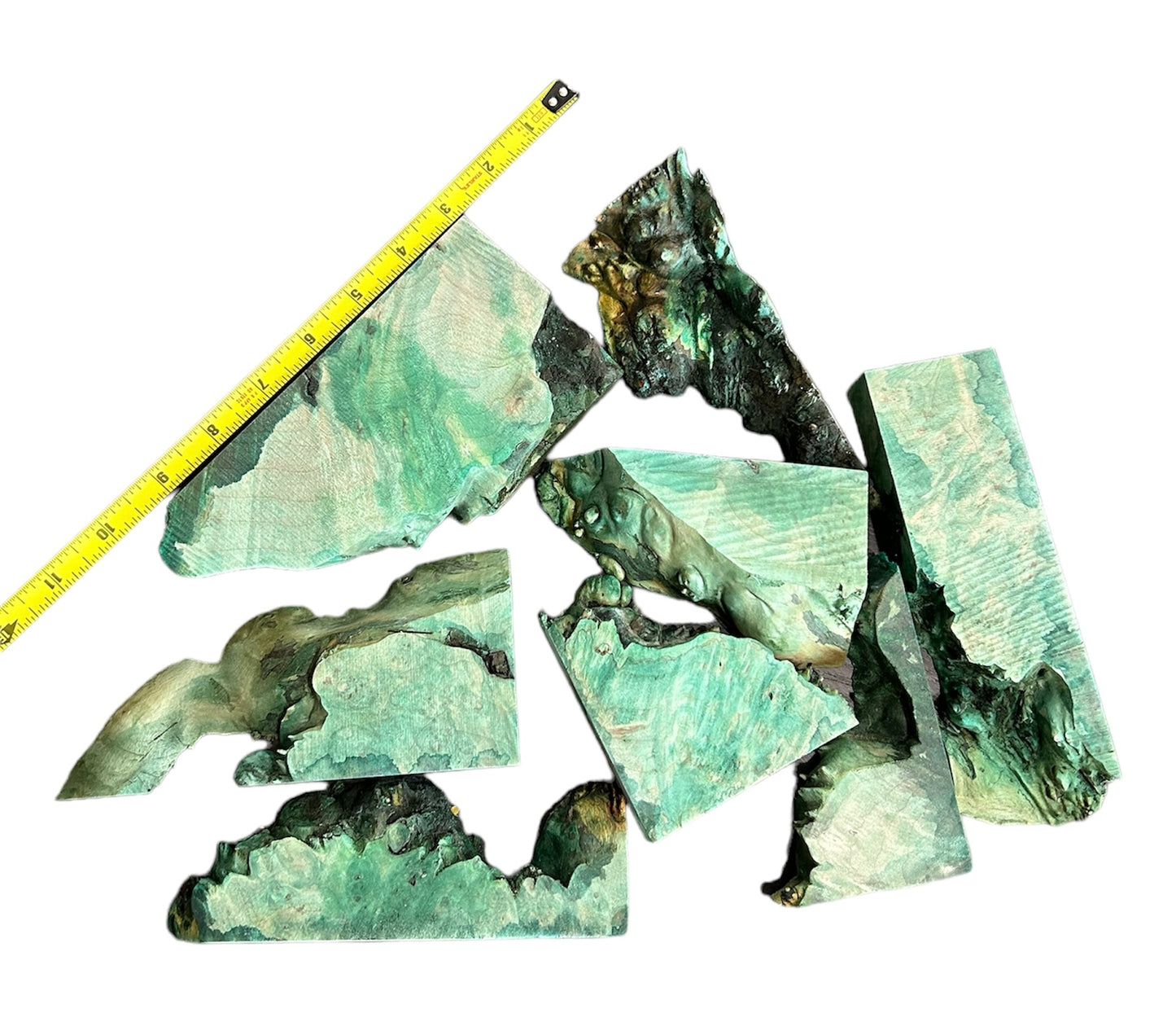 Green dye stabilized maple burl casting pieces