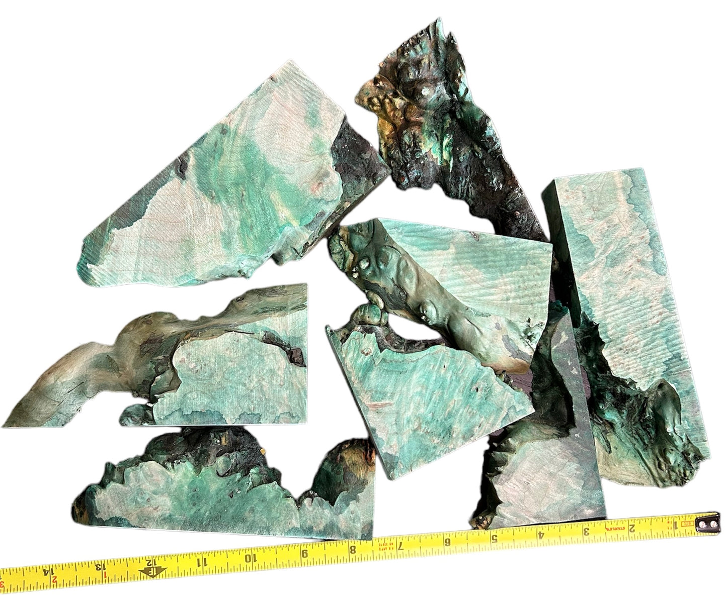 Green dye stabilized maple burl casting pieces