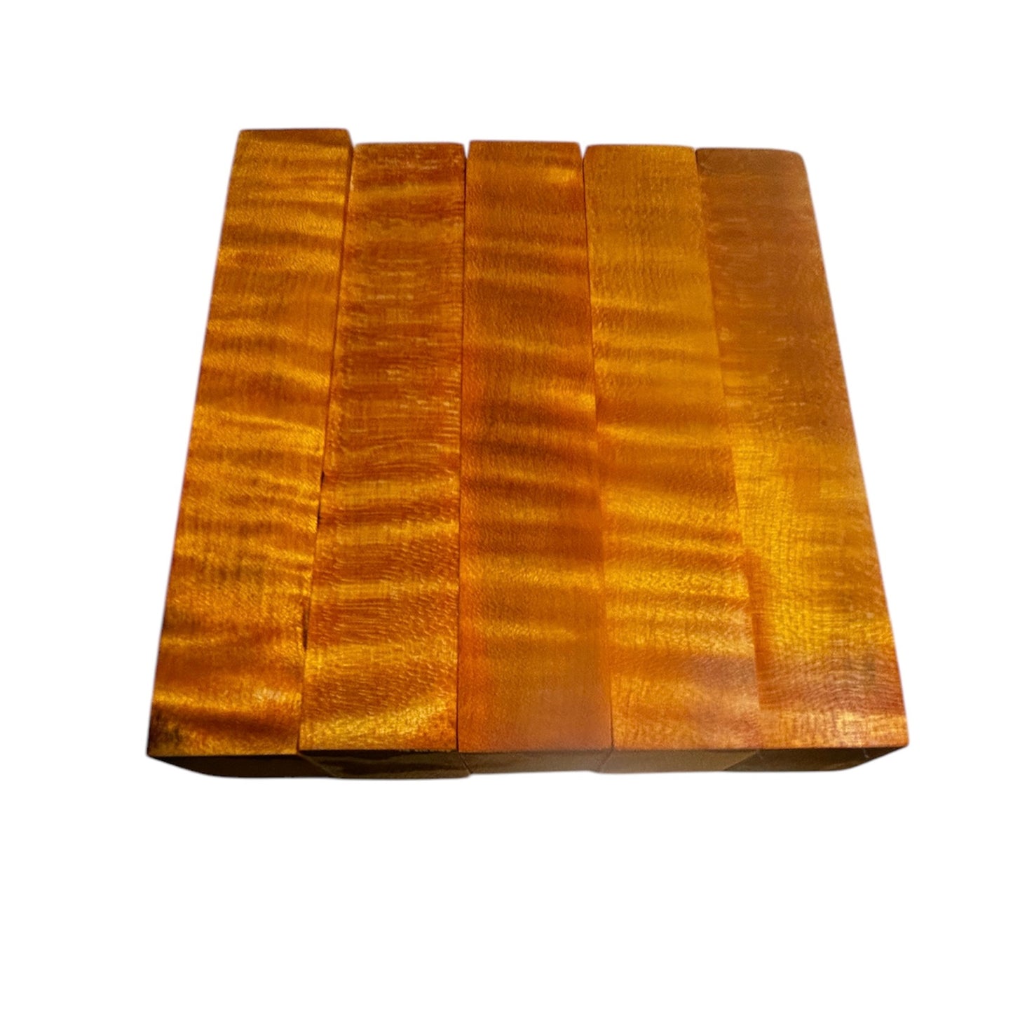 Orange dye stabilized curly maple pen blanks