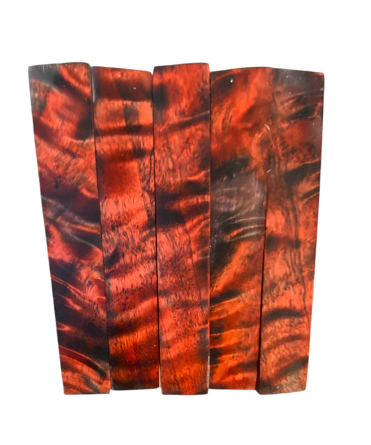 Black and red double dye stabilized curly cottonwood pen blanks