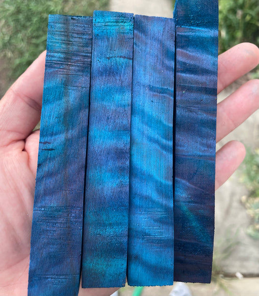 Blue dye stabilized curly cottonwood